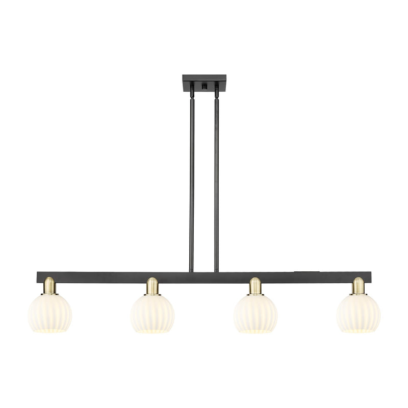 Innovations Lighting White Venetian 49in 4-Light Island Light | Industrial Black Antique Brass and White Venetian Glass | Model 716-4I-BAB-G1217-6WV