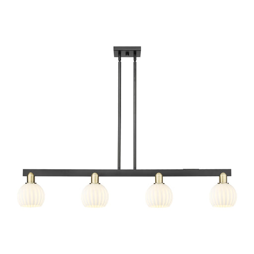 Innovations Lighting White Venetian 49in 4-Light Island Light | Industrial Black Antique Brass and White Venetian Glass | Model 716-4I-BAB-G1217-6WV