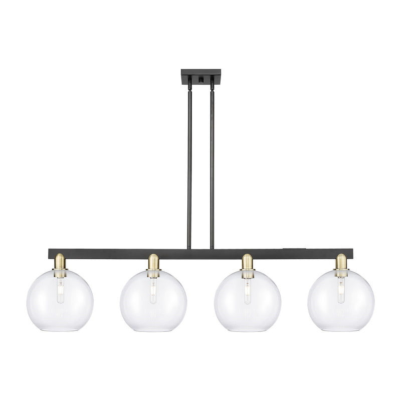 Innovations Athens 53in 4-Light Island Light | Industrial Black Antique Brass Steel and Clear Glass | Kitchen Island & Dining | Model 716-4I-BAB-G122-10