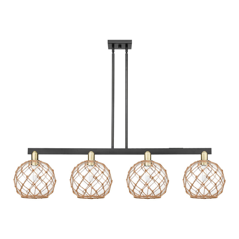 Innovations Farmhouse Rope 53in 4-Light Island Light | Industrial Black Antique Brass and Clear Glass with Brown Rope | Model 716-4I-BAB-G122-10RB
