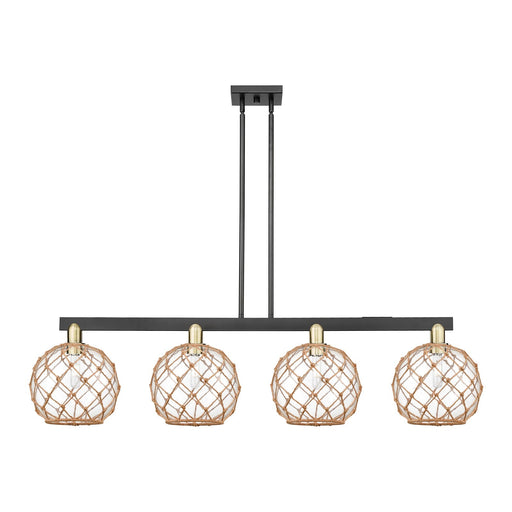 Innovations Farmhouse Rope 53in 4-Light Island Light | Industrial Black Antique Brass and Clear Glass with Brown Rope | Model 716-4I-BAB-G122-10RB