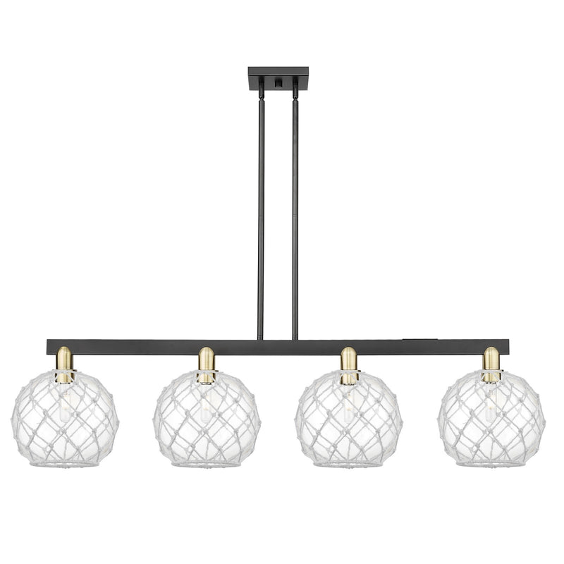 Innovations Farmhouse Rope 53in 4-Light Island Light | Industrial Black Antique Brass Steel and Clear Glass with White Rope | Model 716-4I-BAB-G122-10RW