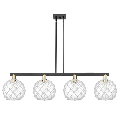 Innovations Farmhouse Rope 53in 4-Light Island Light | Industrial Black Antique Brass Steel and Clear Glass with White Rope | Model 716-4I-BAB-G122-10RW