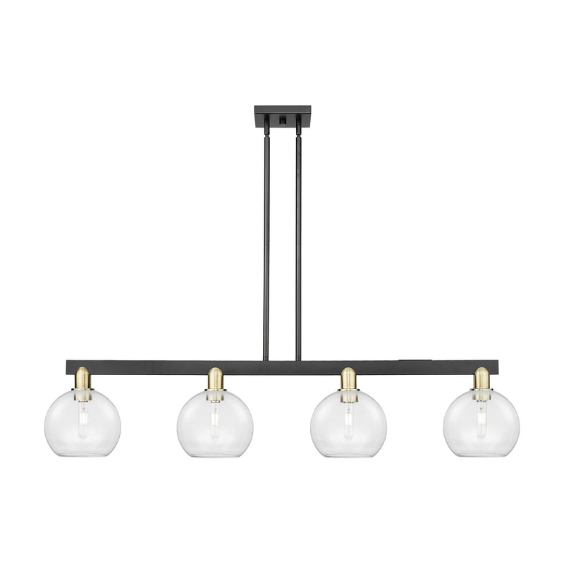 Innovations Athens 51in 4-Light Island Light | Industrial Black Antique Brass Steel and Clear Glass | Kitchen Island & Dining | Model 716-4I-BAB-G122-8