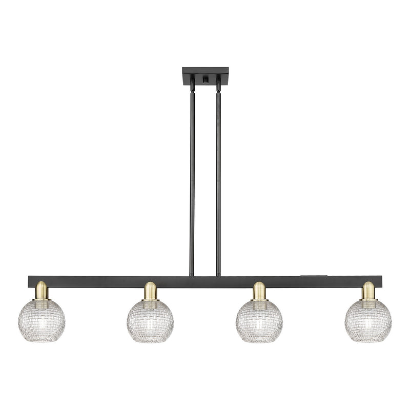 Innovations Athens 49in 4-Light Island Light | Industrial Black Antique Brass and Clear Basket Weave Glass | Kitchen Island & | Model 716-4I-BAB-G122C-6CL