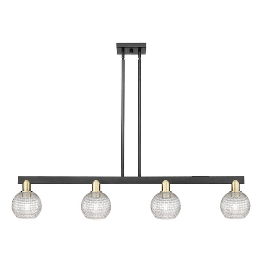 Innovations Athens 49in 4-Light Island Light | Industrial Black Antique Brass and Clear Basket Weave Glass | Kitchen Island & | Model 716-4I-BAB-G122C-6CL