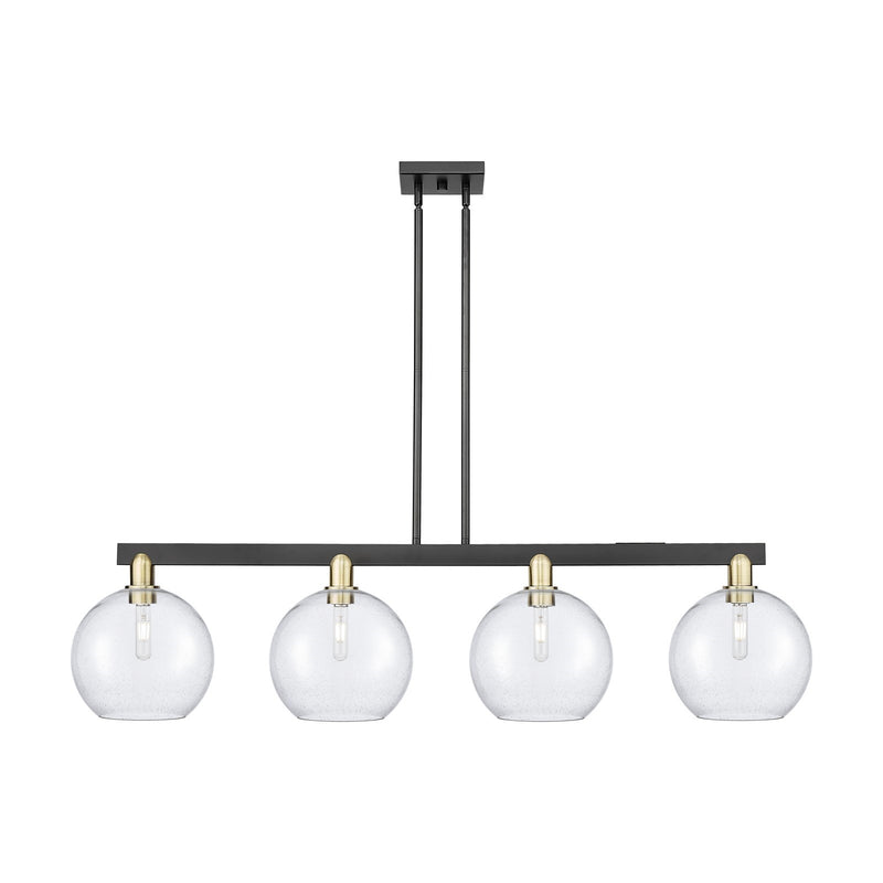 Innovations Athens 53in 4-Light Island Light | Industrial Black Antique Brass Steel and Seedy Glass | Kitchen Island & Dining | Model 716-4I-BAB-G124-10