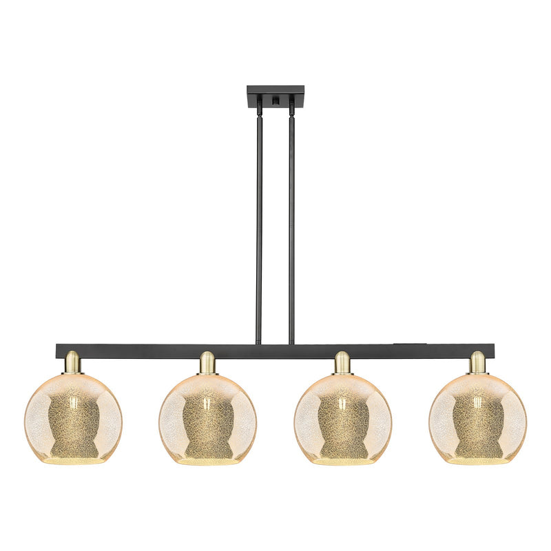 Innovations Athens 53in 4-Light Island Light | Industrial Black Antique Brass Steel and Mercury Glass | Kitchen Island & Dining | Model 716-4I-BAB-G128-10