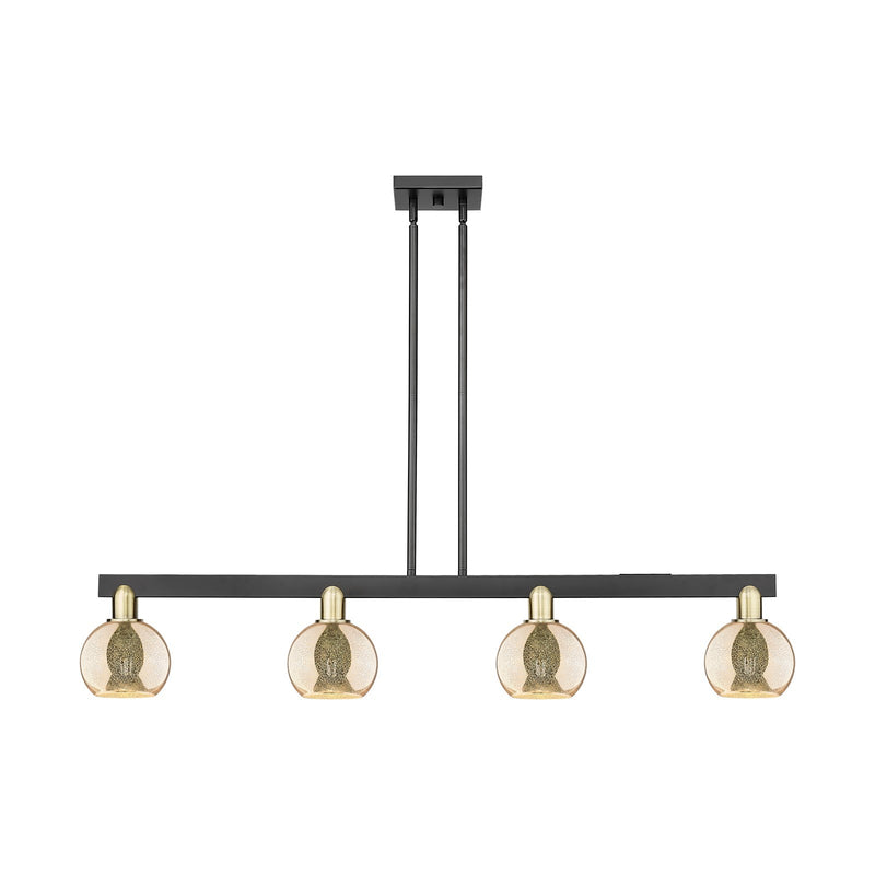 Innovations Athens 49in 4-Light Island Light | Industrial Black Antique Brass Steel and Mercury Glass | Kitchen Island & Dining | Model 716-4I-BAB-G128-6