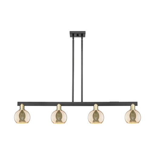 Innovations Athens 49in 4-Light Island Light | Industrial Black Antique Brass Steel and Mercury Glass | Kitchen Island & Dining | Model 716-4I-BAB-G128-6