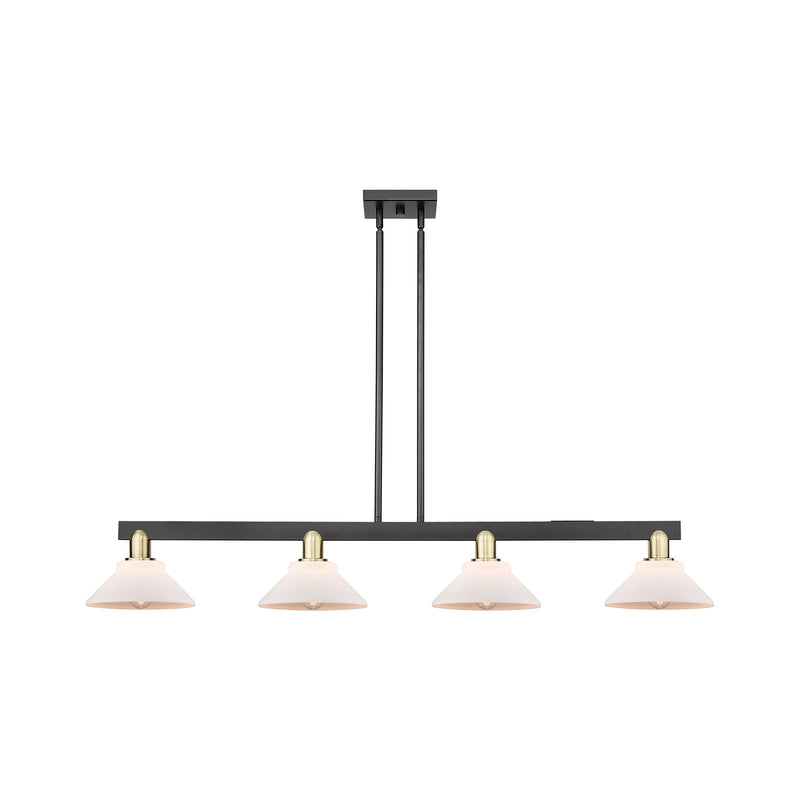 Innovations Orwell 51in 4-Light Island Light | Industrial Black Antique Brass and Matte White Glass | Kitchen Island & Dining Room | Model 716-4I-BAB-G131