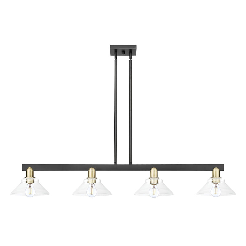 Innovations Orwell 51in 4-Light Island Light | Industrial Black Antique Brass Steel and Clear Glass | Kitchen Island & Dining Room | Model 716-4I-BAB-G132