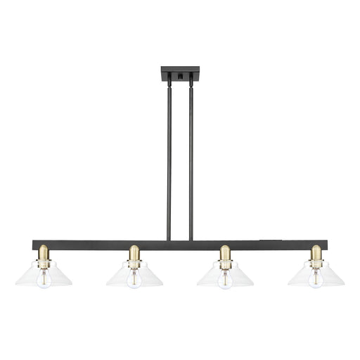 Innovations Orwell 51in 4-Light Island Light | Industrial Black Antique Brass Steel and Clear Glass | Kitchen Island & Dining Room | Model 716-4I-BAB-G132