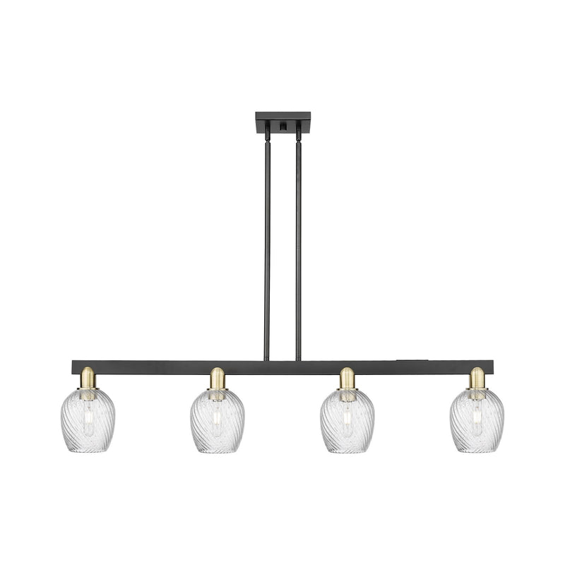Innovations Salina 49in 4-Light Island Light | Industrial Black Antique Brass Steel and Clear Spiral Fluted Glass | Kitchen Island | Model 716-4I-BAB-G292