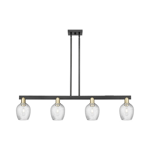 Innovations Salina 49in 4-Light Island Light | Industrial Black Antique Brass Steel and Clear Spiral Fluted Glass | Kitchen Island | Model 716-4I-BAB-G292