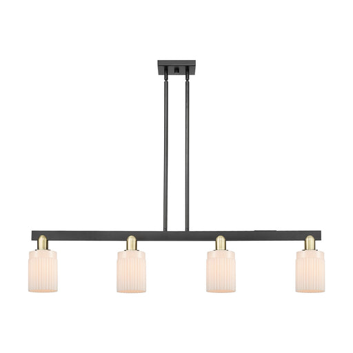 Innovations Hadley 47in 4-Light Island Light | Industrial Black Antique Brass Steel and Matte White Ribbed Glass | Kitchen Island | Model 716-4I-BAB-G341
