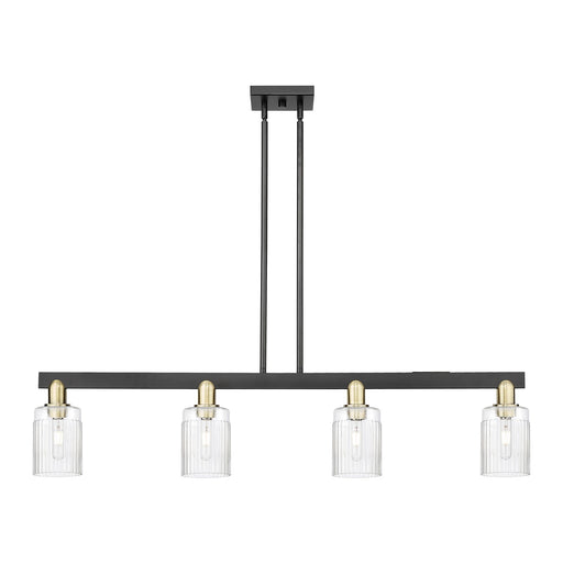 Innovations Hadley 47in 4-Light Island Light | Industrial Black Antique Brass Steel and Clear Ribbed Glass | Kitchen Island & | Model 716-4I-BAB-G342