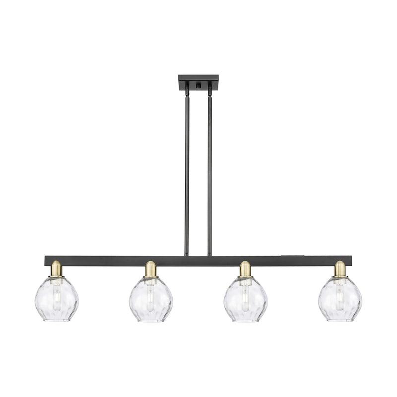 Innovations Waverly 49in 4-Light Island Light | Industrial Black Antique Brass Steel and Clear Glass | Kitchen Island & Dining | Model 716-4I-BAB-G362