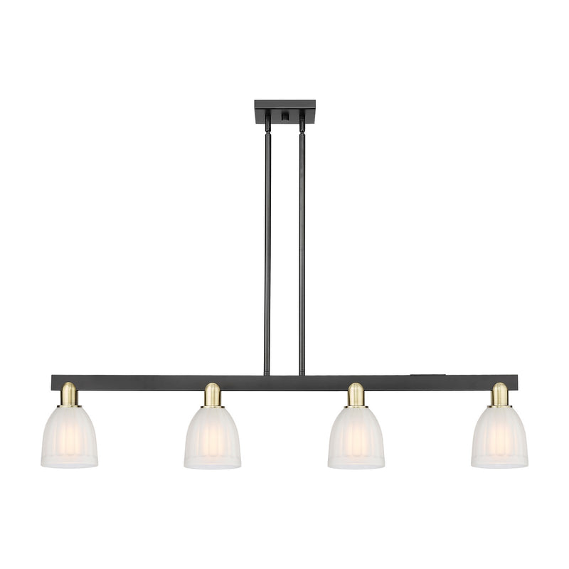 Innovations Brookfield 49in 4-Light Island Light | Industrial Black Antique Brass and White Frosted Ribbed Glass | Kitchen Island | Model 716-4I-BAB-G441