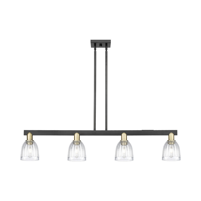 Innovations Brookfield 49in 4-Light Island Light | Industrial Black Antique Brass Steel and Clear Ribbed Glass | Kitchen Island & | Model 716-4I-BAB-G442