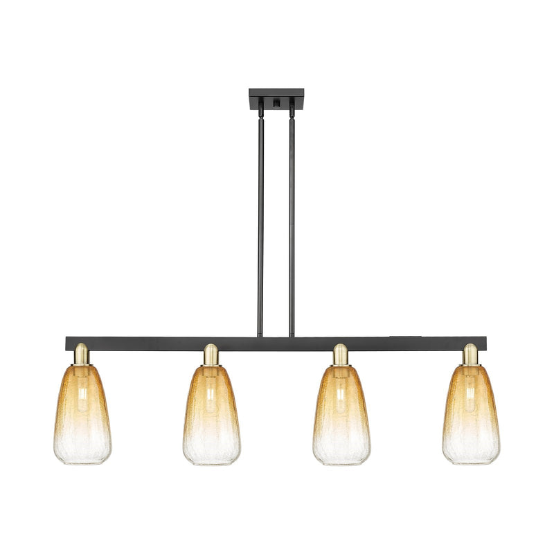 Innovations Brookhaven Almond 48in 4-Light Island Light | Industrial Black Antique Brass and Amber Glass | Kitchen Island & | Model 716-4I-BAB-G480-6AM