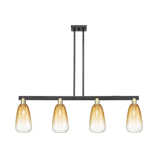 Innovations Brookhaven Almond 48in 4-Light Island Light | Industrial Black Antique Brass and Amber Glass | Kitchen Island & | Model 716-4I-BAB-G480-6AM