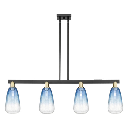 Innovations Brookhaven Almond 48in 4-Light Island Light | Industrial Black Antique Brass and Sapphire Blue Glass | Kitchen | Model 716-4I-BAB-G480-6SB