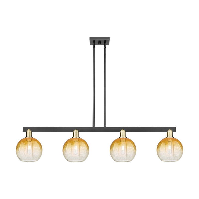Innovations Brookhaven Globe 48in 4-Light Island Light | Industrial Black Antique Brass and Amber Glass | Kitchen Island & | Model 716-4I-BAB-G483-8AM