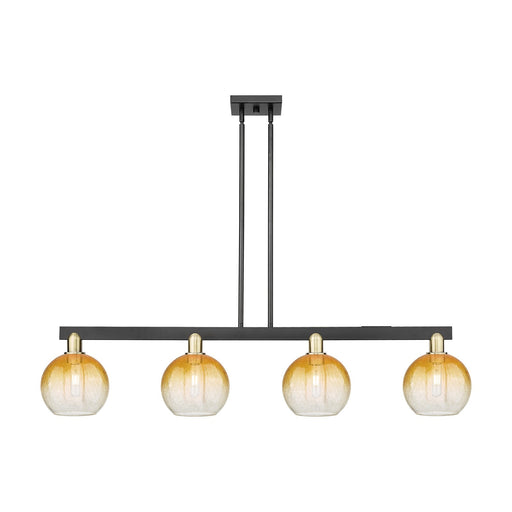 Innovations Brookhaven Globe 48in 4-Light Island Light | Industrial Black Antique Brass and Amber Glass | Kitchen Island & | Model 716-4I-BAB-G483-8AM