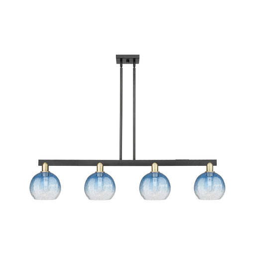Innovations Brookhaven Globe 48in 4-Light Island Light | Industrial Black Antique Brass and Sapphire Blue Glass | Kitchen | Model 716-4I-BAB-G483-8SB