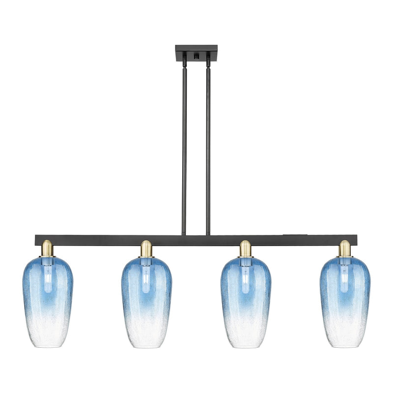 Innovations Brookhaven Flute 48in 4-Light Island Light | Industrial Black Antique Brass and Sapphire Blue Glass | Kitchen | Model 716-4I-BAB-G484-7SB