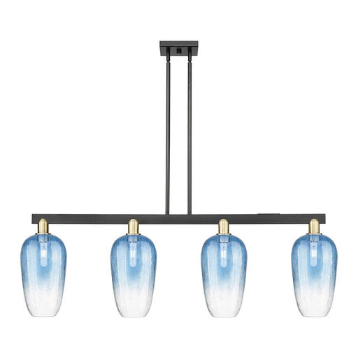Innovations Brookhaven Flute 48in 4-Light Island Light | Industrial Black Antique Brass and Sapphire Blue Glass | Kitchen | Model 716-4I-BAB-G484-7SB