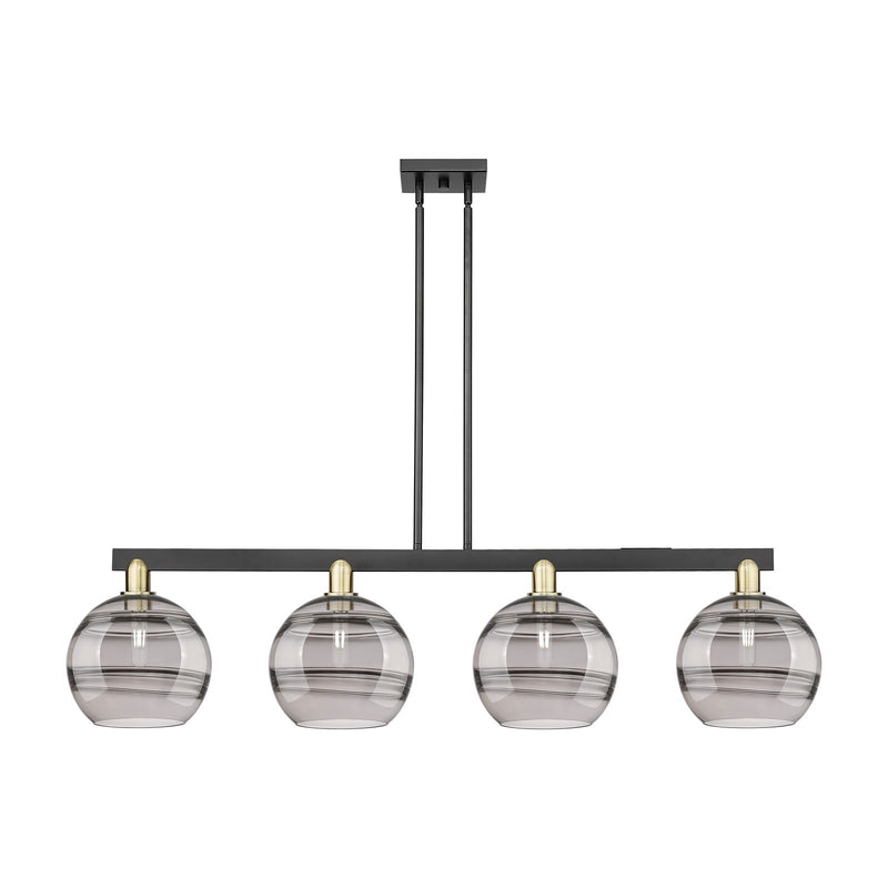 Innovations Rochester 53in 4-Light Island Light | Industrial Black Antique Brass and Light Smoke Glass | Kitchen Island & | Model 716-4I-BAB-G556-10SM