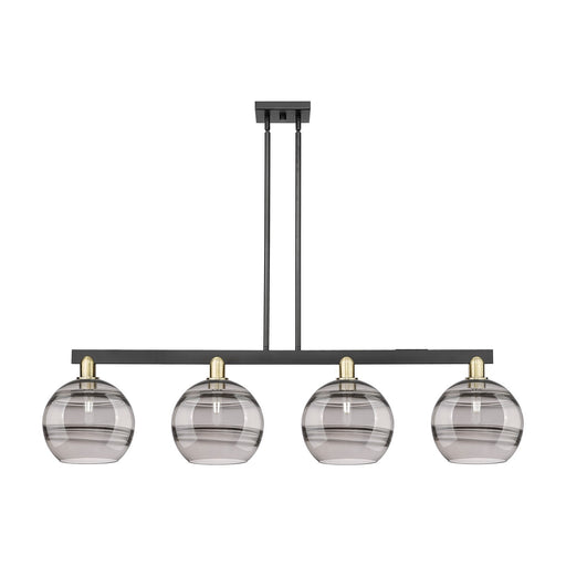 Innovations Rochester 53in 4-Light Island Light | Industrial Black Antique Brass and Light Smoke Glass | Kitchen Island & | Model 716-4I-BAB-G556-10SM