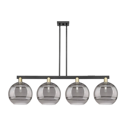 Innovations Rochester 55in 4-Light Island Light | Industrial Black Antique Brass and Light Smoke Glass | Kitchen Island & | Model 716-4I-BAB-G556-12SM