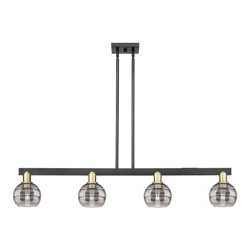 Innovations Rochester 49in 4-Light Island Light | Industrial Black Antique Brass and Light Smoke Glass | Kitchen Island & | Model 716-4I-BAB-G556-6SM