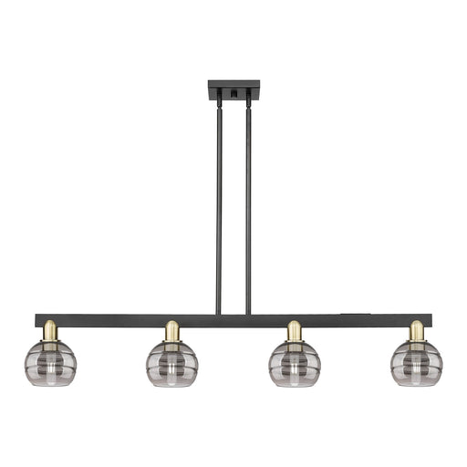 Innovations Rochester 49in 4-Light Island Light | Industrial Black Antique Brass and Light Smoke Glass | Kitchen Island & | Model 716-4I-BAB-G556-6SM