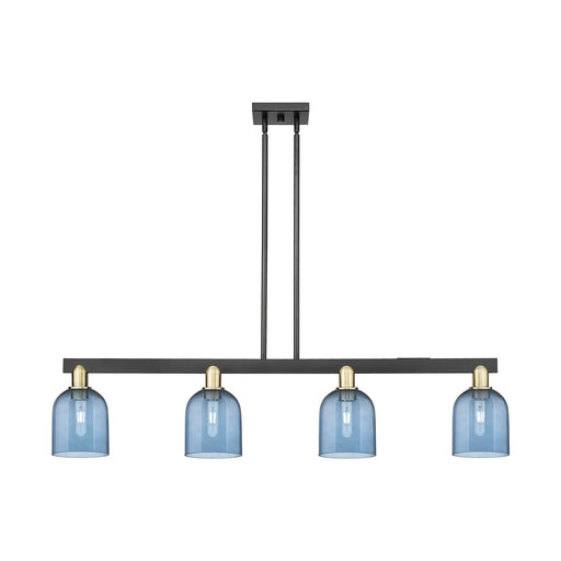 Innovations Bella 48in 4-Light Island Light | Industrial Black Antique Brass and Blue Glass | Kitchen Island & Dining Room | Model 716-4I-BAB-G558-6BL