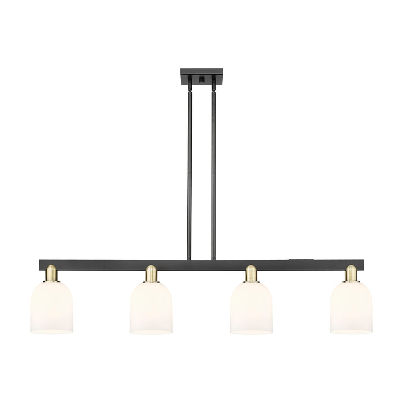 Innovations Bella 48in 4-Light Island Light | Industrial Black Antique Brass and White Glass | Kitchen Island & Dining Room | Model 716-4I-BAB-G558-6GWH
