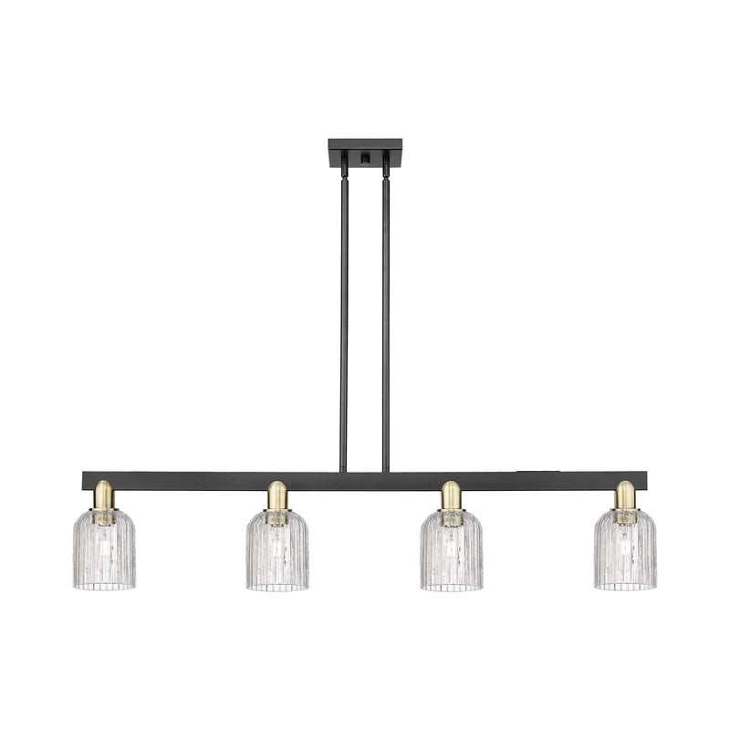 Innovations Bridal Veil 48in 4-Light Island Light | Industrial Black Antique Brass Steel and Clear Ribbed Glass | Kitchen | Model 716-4I-BAB-G559-5CL