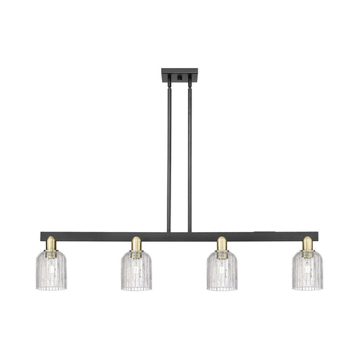 Innovations Bridal Veil 48in 4-Light Island Light | Industrial Black Antique Brass Steel and Clear Ribbed Glass | Kitchen | Model 716-4I-BAB-G559-5CL