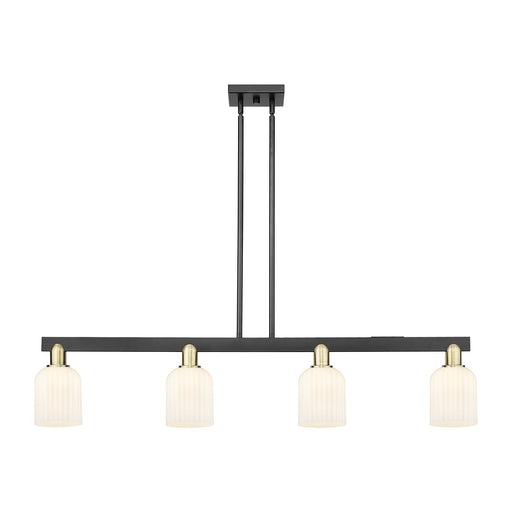 Innovations Bridal Veil 48in 4-Light Island Light | Industrial Black Antique Brass and Gloss White Ribbed Glass | Kitchen | Model 716-4I-BAB-G559-5GWH