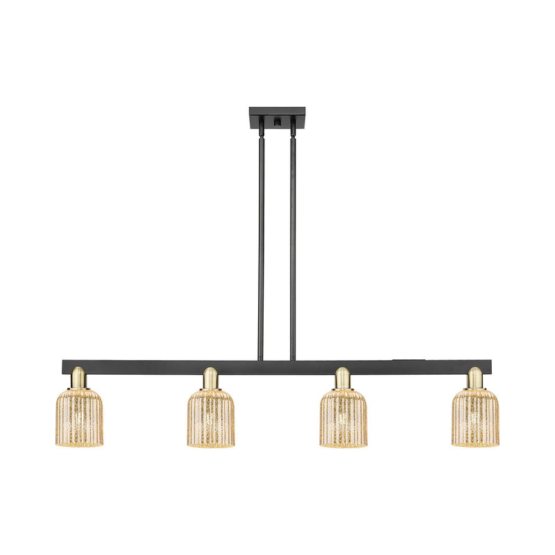 Innovations Bridal Veil 48in 4-Light Island Light | Industrial Black Antique Brass Steel and Mercury Bell Glass | Kitchen | Model 716-4I-BAB-G559-5ME