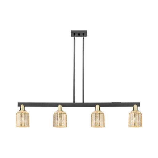 Innovations Bridal Veil 48in 4-Light Island Light | Industrial Black Antique Brass Steel and Mercury Bell Glass | Kitchen | Model 716-4I-BAB-G559-5ME