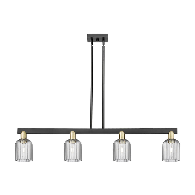 Innovations Bridal Veil 48in 4-Light Island Light | Industrial Black Antique Brass Steel and Light Smoke Ribbed Glass | Model 716-4I-BAB-G559-5SM