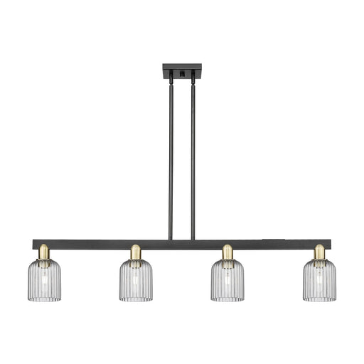 Innovations Bridal Veil 48in 4-Light Island Light | Industrial Black Antique Brass Steel and Light Smoke Ribbed Glass | Model 716-4I-BAB-G559-5SM