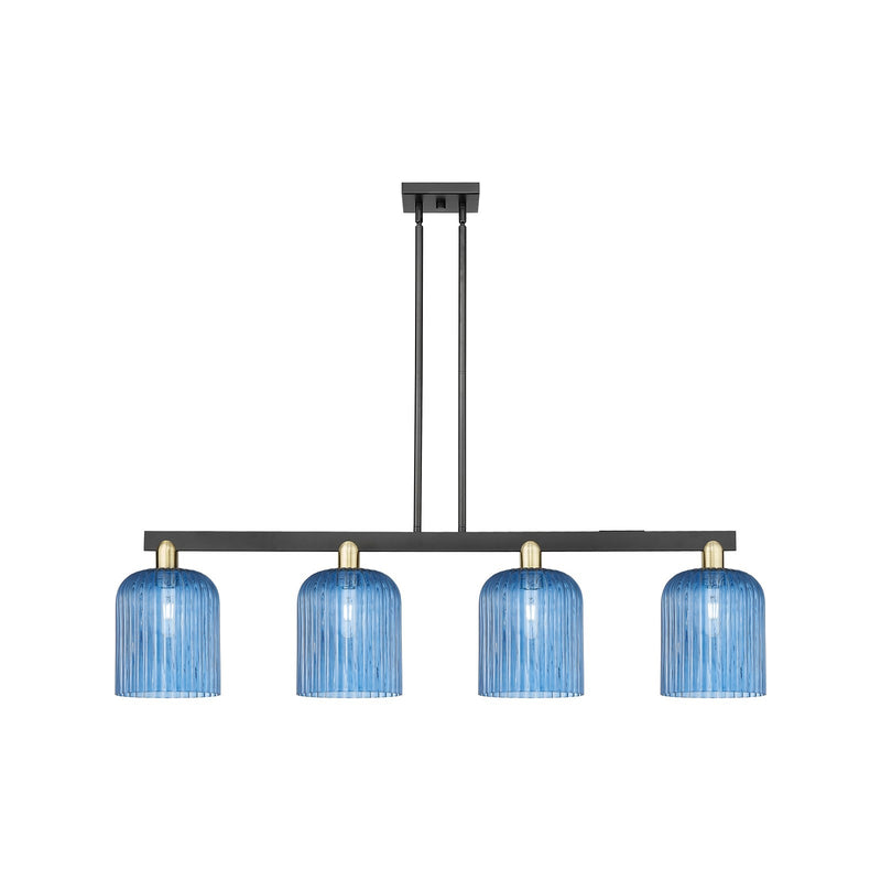 Innovations Bridal Veil 51in 4-Light Island Light | Industrial Black Antique Brass and Princess Blue Glass | Kitchen Island | Model 716-4I-BAB-G559-8BL