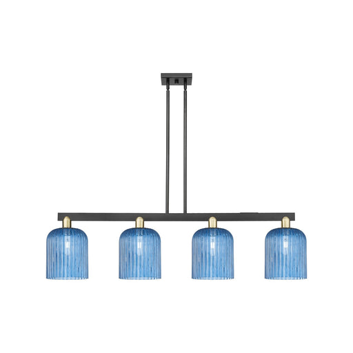 Innovations Bridal Veil 51in 4-Light Island Light | Industrial Black Antique Brass and Princess Blue Glass | Kitchen Island | Model 716-4I-BAB-G559-8BL