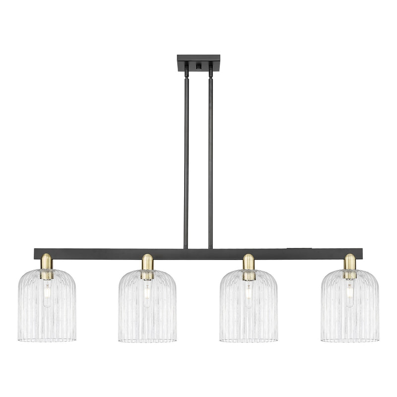 Innovations Bridal Veil 51in 4-Light Island Light | Industrial Black Antique Brass and Clear Ribbed Glass | Kitchen Island & | Model 716-4I-BAB-G559-8CL
