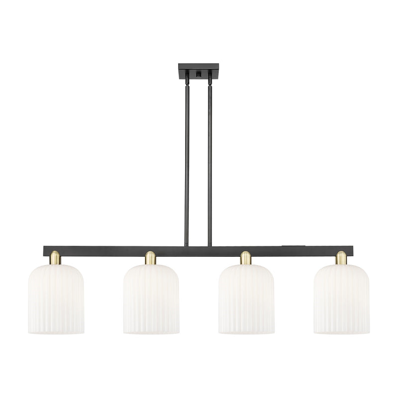 Innovations Bridal Veil 51in 4-Light Island Light | Industrial Black Antique Brass and Gloss White Glass | Kitchen Island & | Model 716-4I-BAB-G559-8GWH